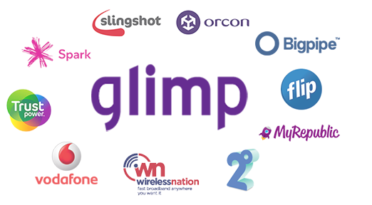 Glimp logo with broadband provider logos